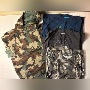 EUC/NWOT Bundle of Hoodie & 3 Graphic Tees: Levi's Camo, Glowing Skull, Fortnite